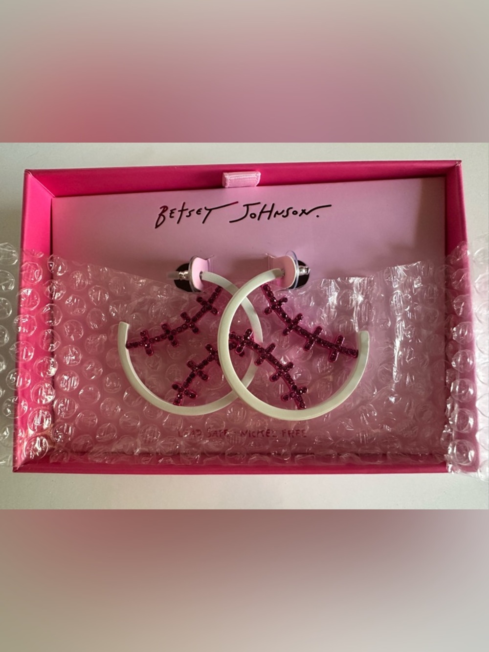 BETSEY JOHNSON BASEBALL HOOP EARRINGS - NWT
